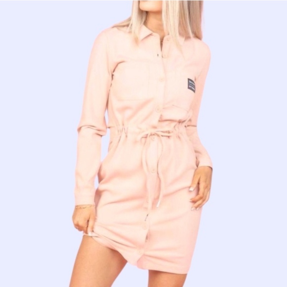 Juicy Couture Kittenish Button Front Mini Front Draw Cord Dress ribbed Large